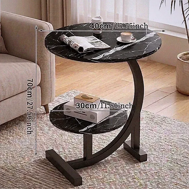 Sofa Side Table storage shelf Modern Couch Table Bedside Snack black 2-layer