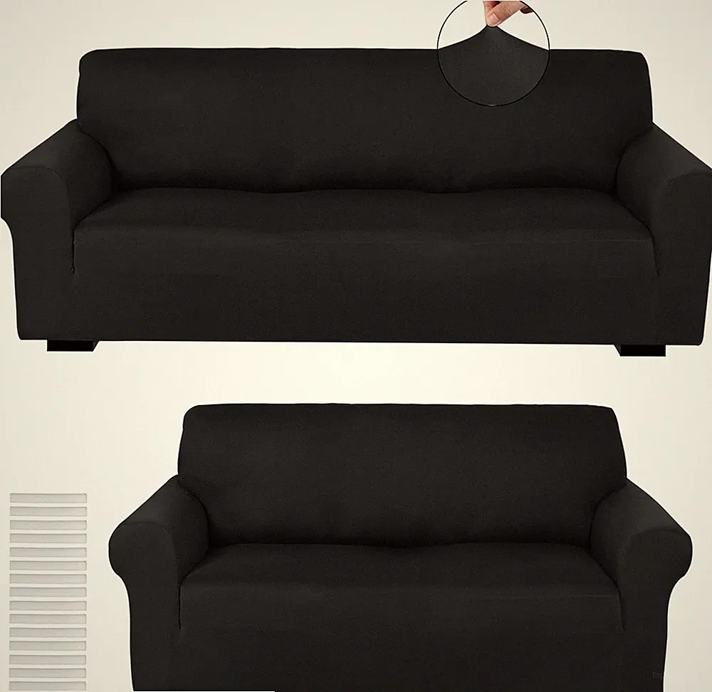 Sofa Slipcover Set 2 Black Milk Silk Couch Loveseat Furniture Protector