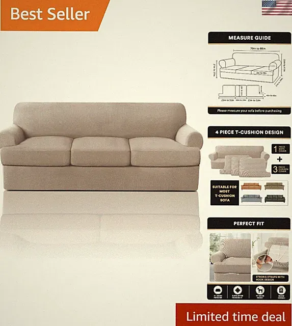 Sofa Slipcover T Cushion 4 Pieces Stretch Fit Protectors for 70 88 Inch Couch