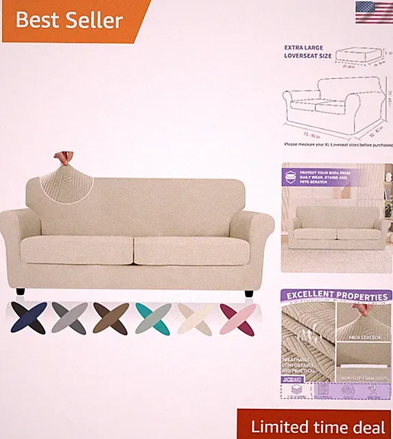 Sofa Slipcover XL Loveseat Cover 2 Cushion Stretch Washable Soft Protector