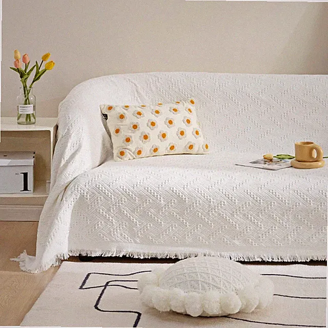 Sofa Slipcovers Towel Cover Cotton Knit Geometrical Couch Cover for 2-3 Seat...