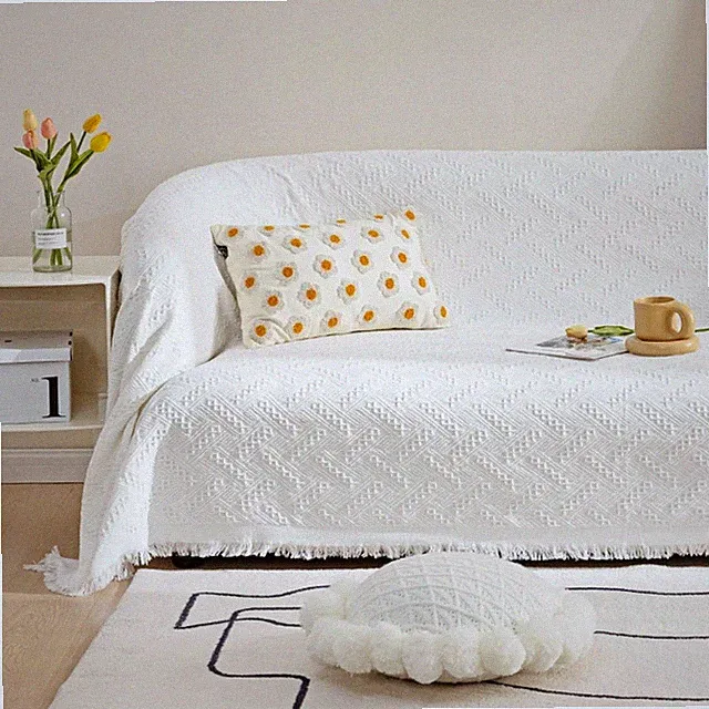 Sofa Slipcovers Towel Cover Cotton Knit Geometrical Couch Cover for 2-3 Seat...