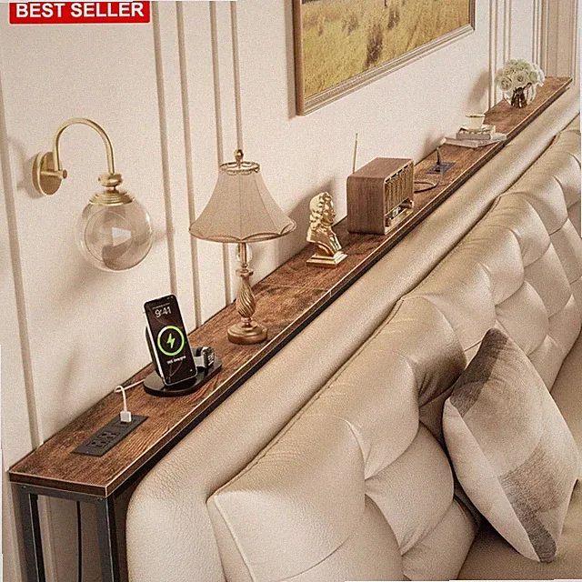 Sofa Table 141.7 In Power Outlets Skinny Behind Couch Narrow AC USB Ports Brown