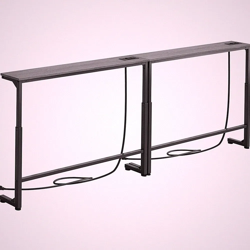 Sofa Table Charging Station 78.8 Adjustable 24.4 -32.7 Grey ZXGZ-303 Kitstorack