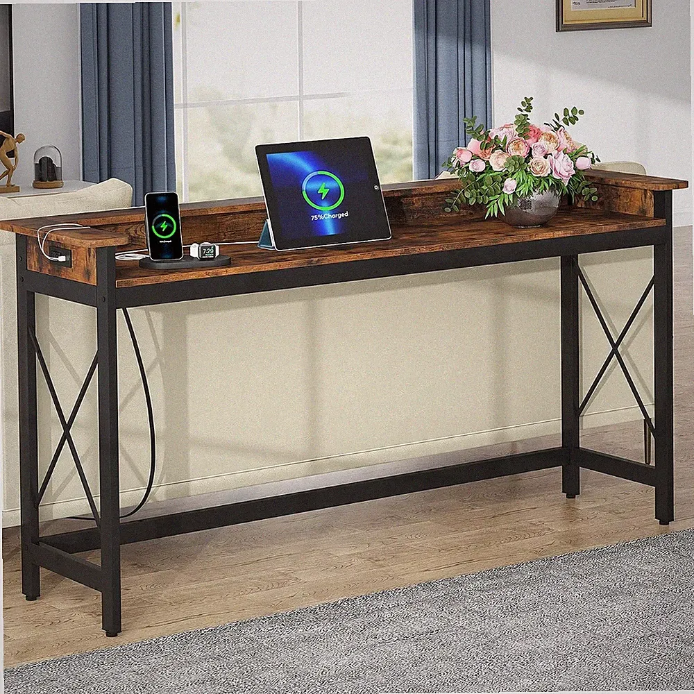 Sofa Table W/ Outlets USB Ports 70.9 inch Extra Long Console Table Behind Couch