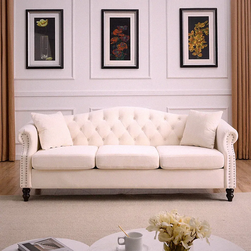 Sofa Tufted Velvet Couch Bed Modern Chesterfield Vintage Lounge Button Seater