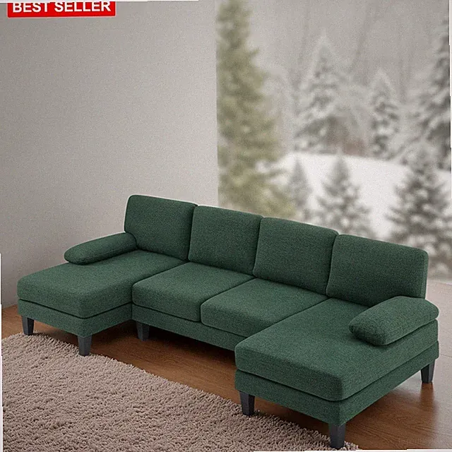 Sofa U-Shaped Sectional Couch 110' 4 Seats Chenille Fabric Modern Design