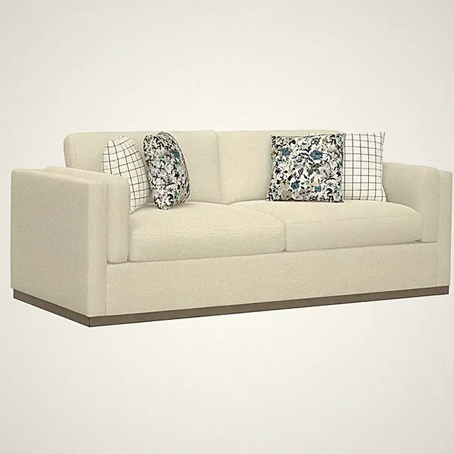 SOFA W / WOOD BASE & 4 PILLOWS - CREAM