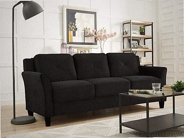 Sofa with Curved Arms, Black Upholstery