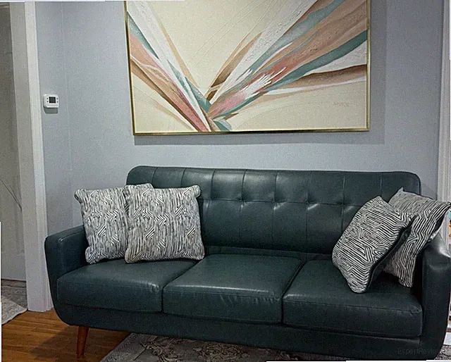 Sofamania EXP159-NV Mid Century Top Grain Italian Leather Sofa - Polo Blue