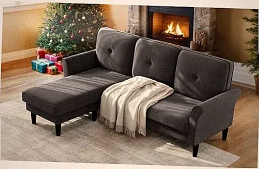 Sofas for Living Room, 83" Velvet Sectional Couch with 83" L Shaped Black Grey