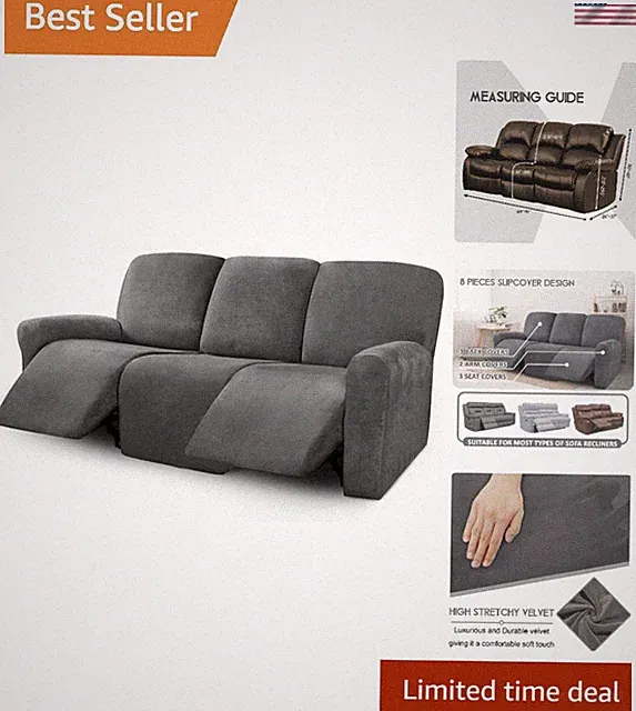 Soft and Anti-Slip 8-Piece Sofa Covers for Dark Gray 3 Cushion Recliners