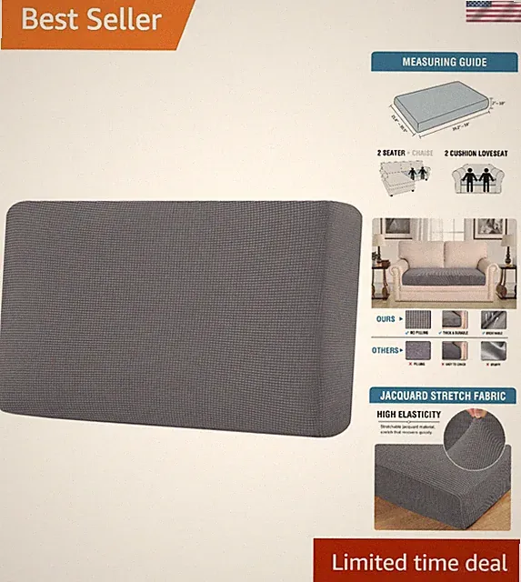 Soft and Stylish Grey Jacquard Loveseat Cushion Cover - Full Protection, 1 Piece