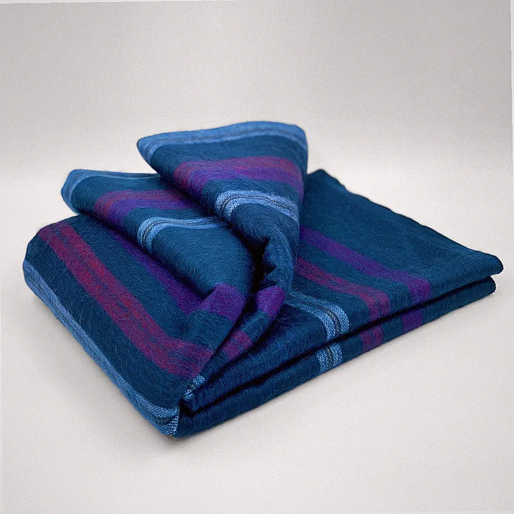 Soft and Warm Dark Blue Purple Striped ALPACA Wool Blanket Queen Bed Sofa Throw
