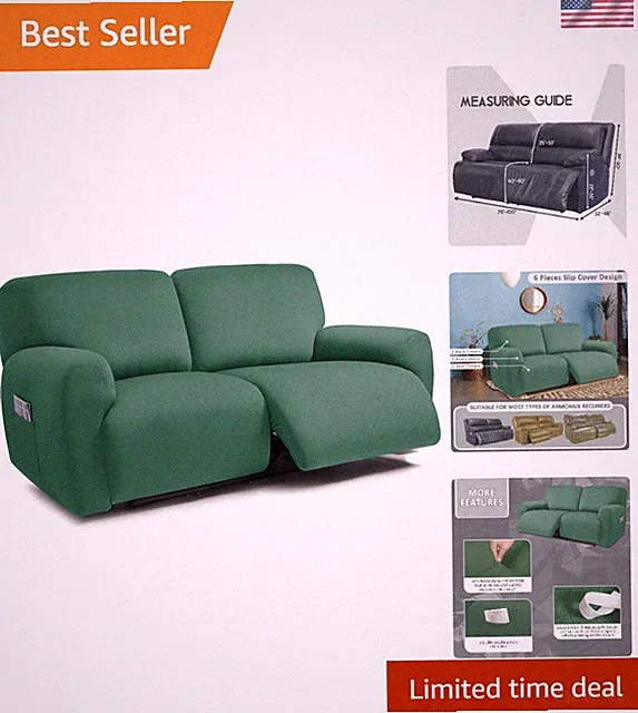 Soft Anti-Slip 2-Seater Reclining LoveSeat Cover - Machine Washable Retro Green
