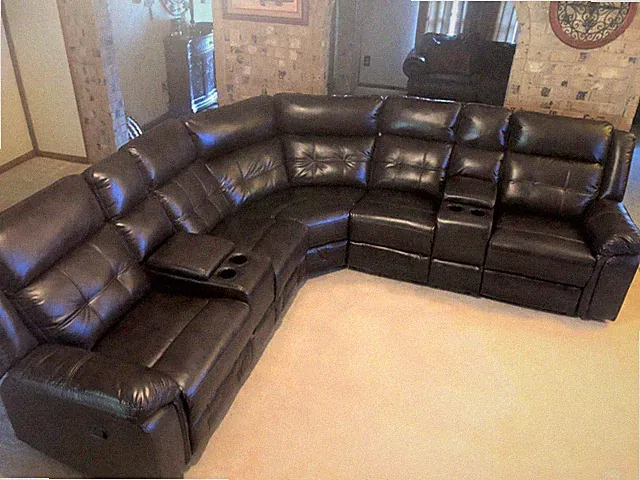 Soft Brown Leather Reclining Sectional w/Storage Console & Cup Holders