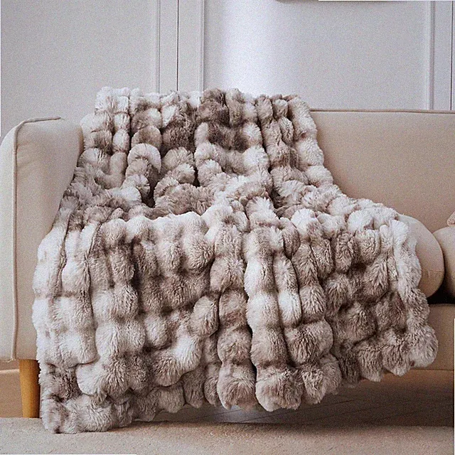 Soft Bubble Faux Fur Throw Blanket 50x60in Tie-Dye Brown Cozy Plush Home Decor