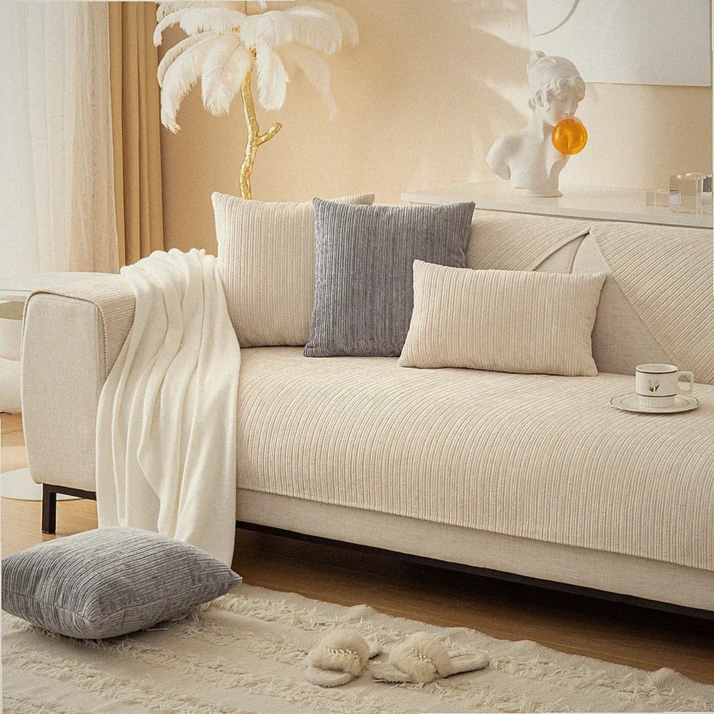 Soft Chenille Sofa Couch Cover Pad Anti-Slip Sectional Slipcover Armrest Covers