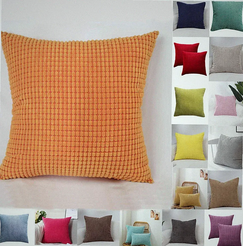 Soft Corduroy Solid Cushion Cover Throw Pillow Cases Home Sofa Bed Decor US