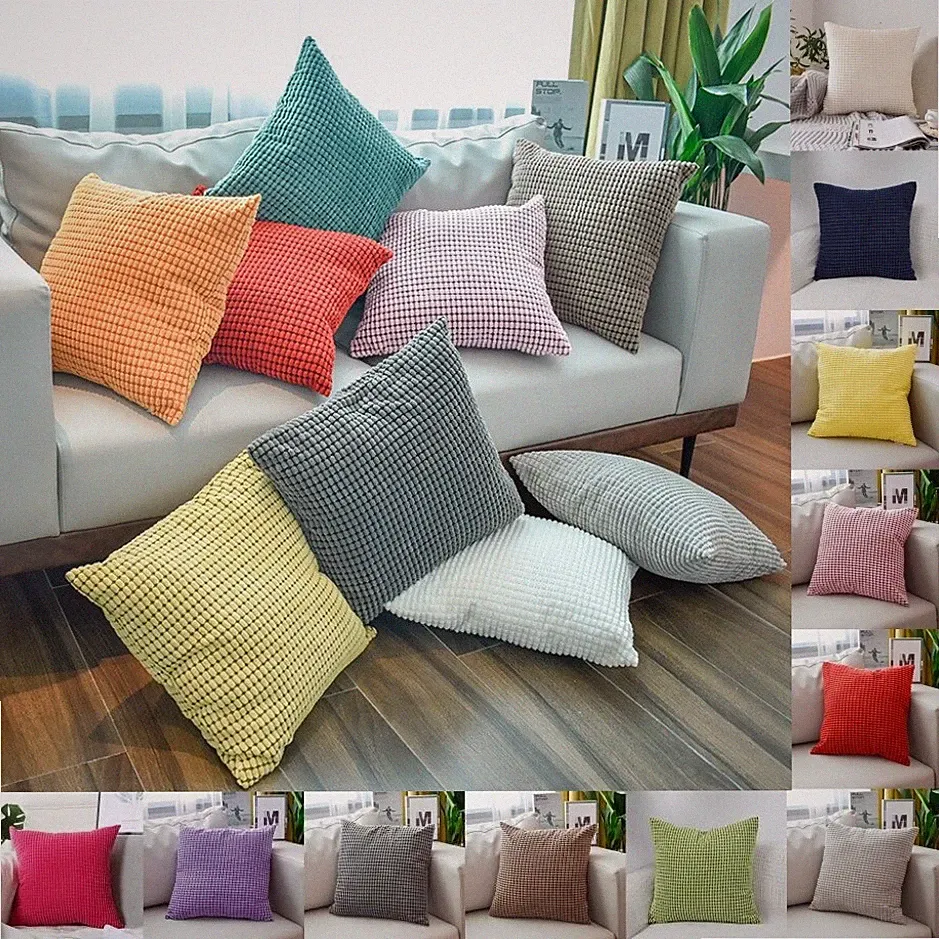 Soft Corduroy Solid Cushion Cover Throw Pillow Cases Home Sofa Bed Decor US