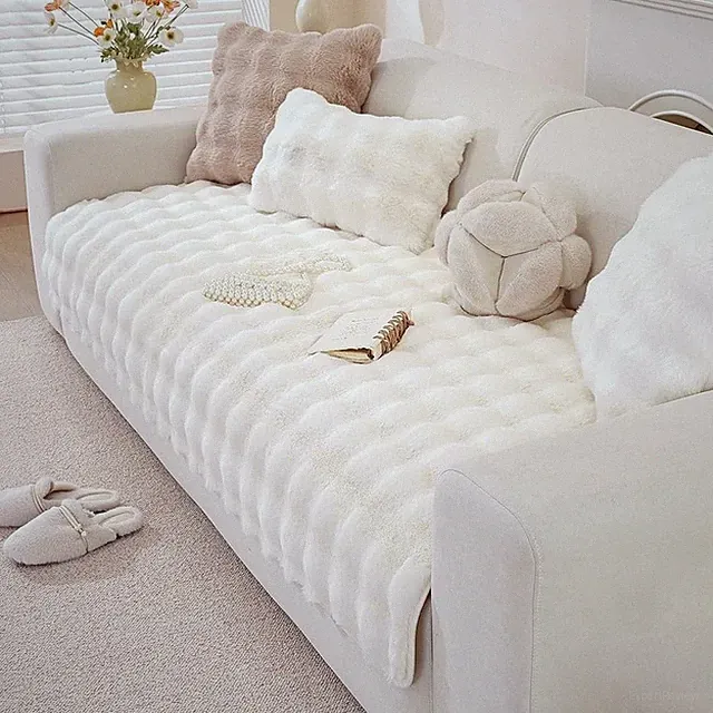 Soft Faux Fur Dog Couch Cover Non-Slip Pet Protector Washable Multi-Use Mat