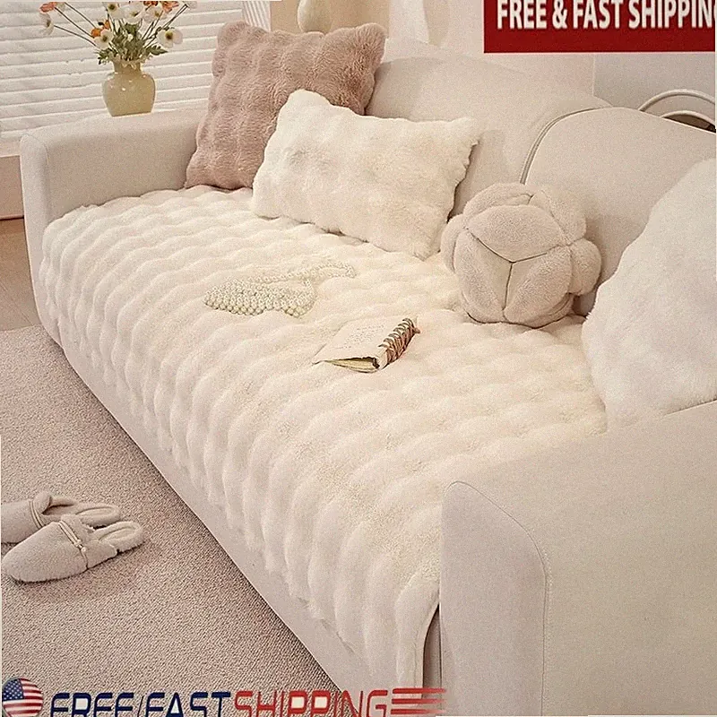 Soft Faux Fur Dog Couch Cover Non-Slip Protector Washable Multi-Use Pet Mat