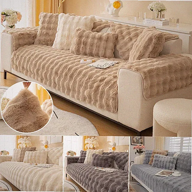 Soft Faux Fur Sofa Cover Couch Cover Plush Sofa Slipcover Non-slip Sofa Towel