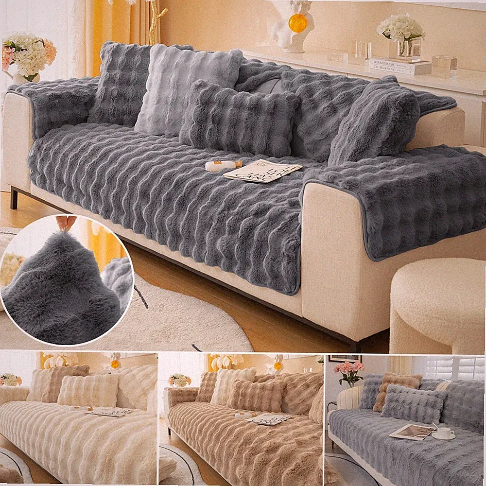 Soft Faux Fur Sofa Cover Thick Plush Couch Cover Slipcover Non-slip Sofa Towel