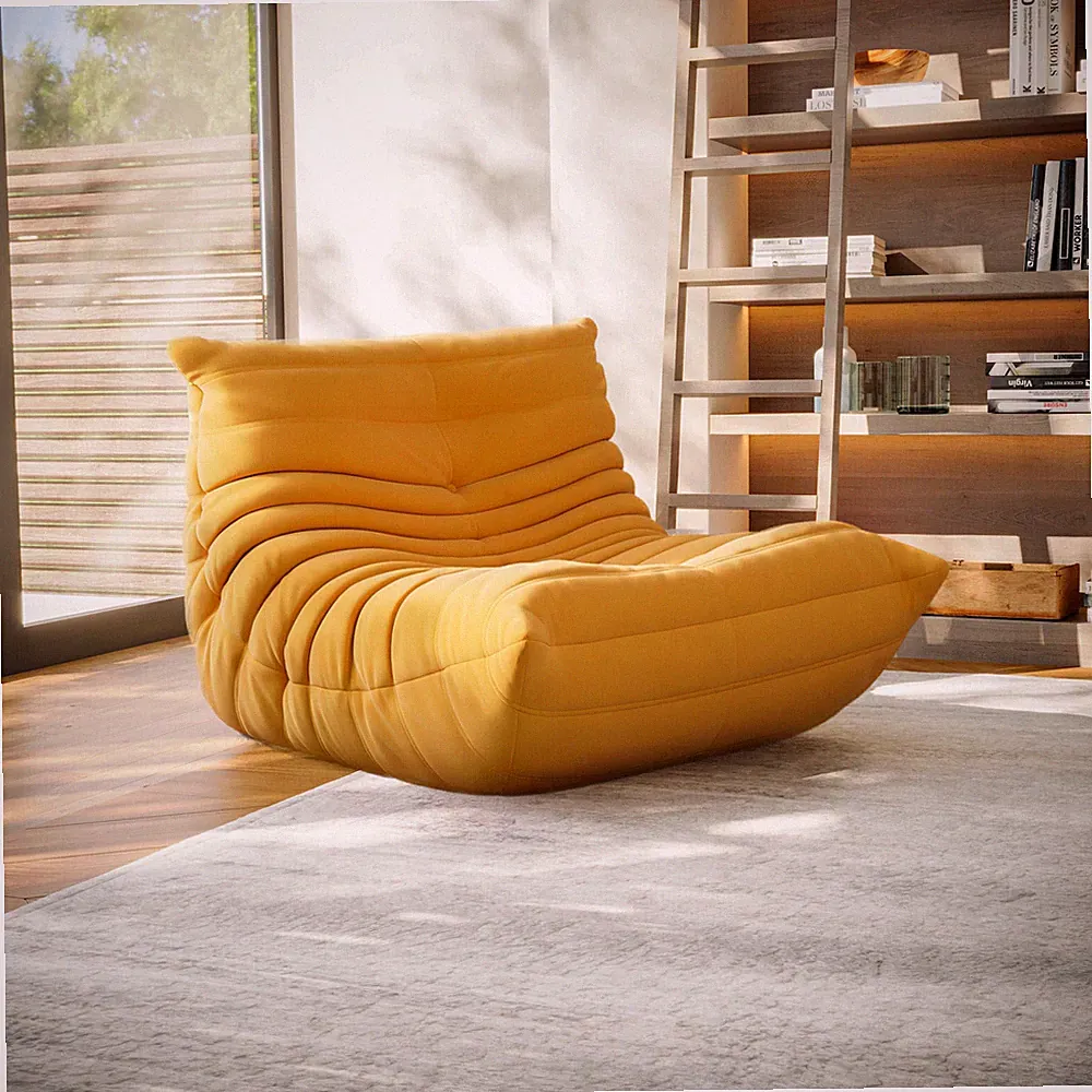 Soft Fireside Chair Lazy Floor Togo Sofa Couch Lounge Chair Suede Fabric Yellow