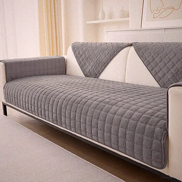 Soft Flannel Sofa Cover Anti-Slip Couch Slipcover for Sectional Sofa Pets Kids