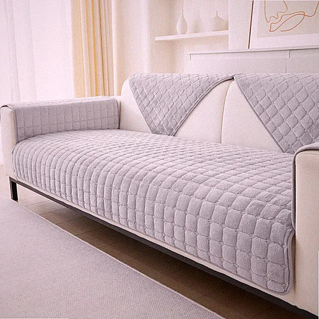 Soft Flannel Sofa Cover Anti-Slip Couch Slipcover for Sectional Sofa Pets Kids