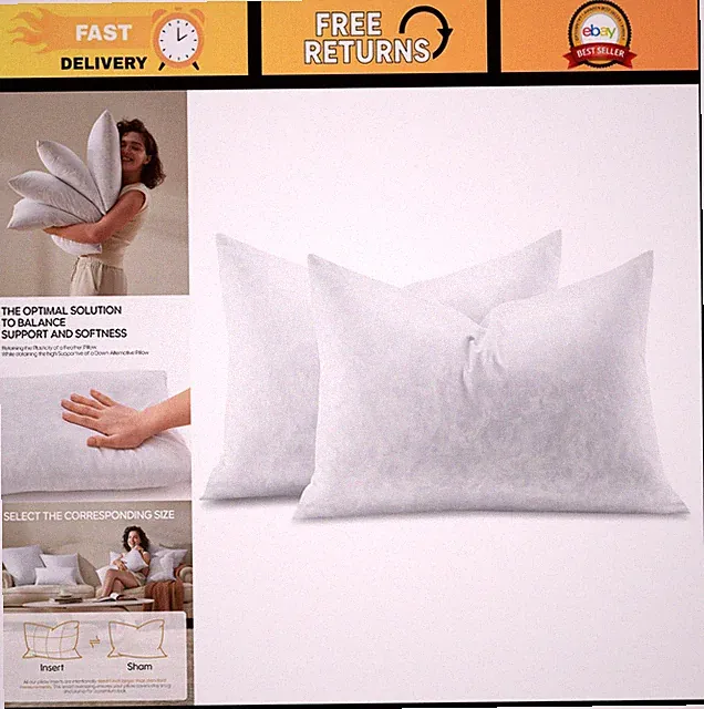 Soft Fluffy Feather Pillow Inserts Set of 2 - 12x20 Decorative Euro Cushions