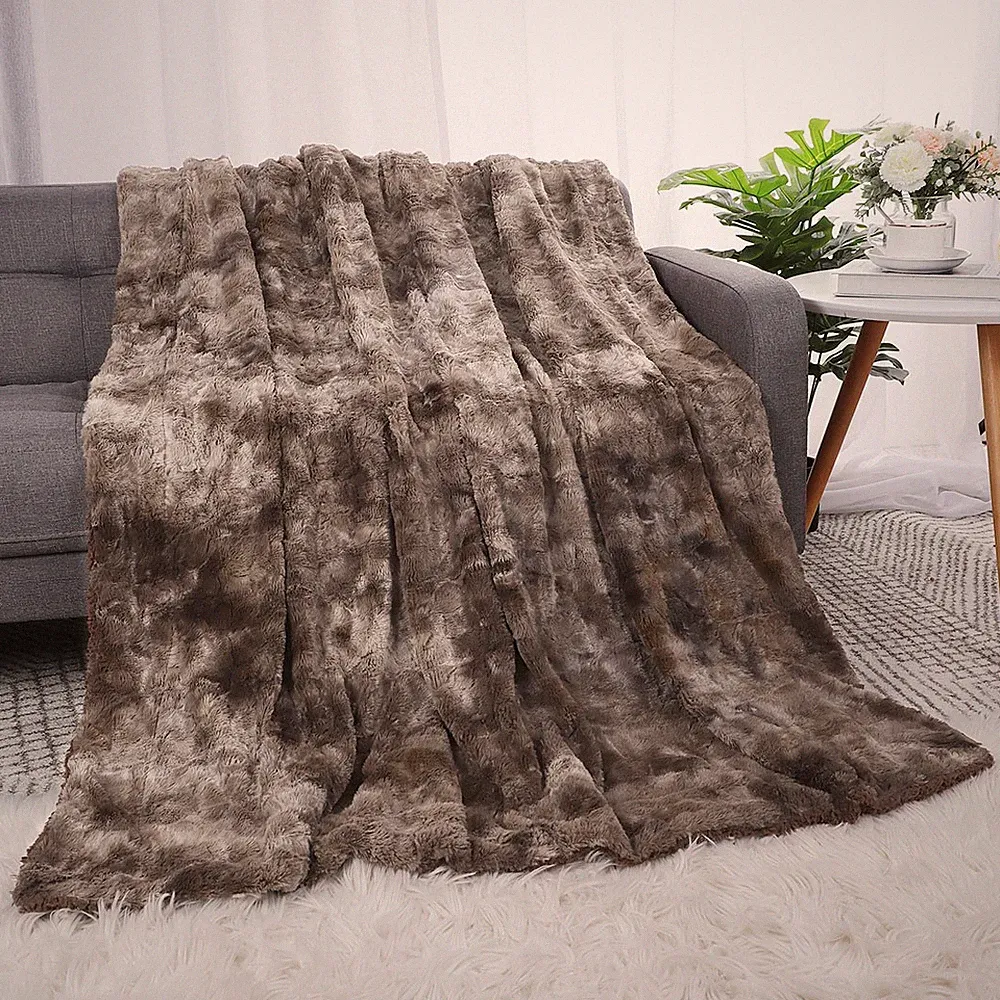 Soft Fuzzy Faux Fur Reversible Tie-dye Sherpa Throw Blanket for Sofa, Couch Bed