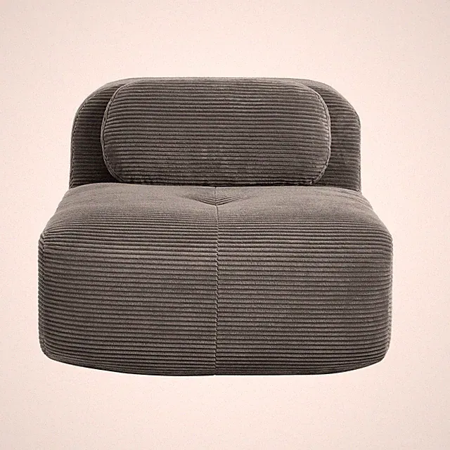 Soft Grey Corduroy Corner Sofa 1 Seat with Pillows Non Slip Modern