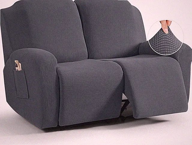 Soft Jacquard Loveseat Protector - 6-Piece Elastic Slipcover in Elegant Grey