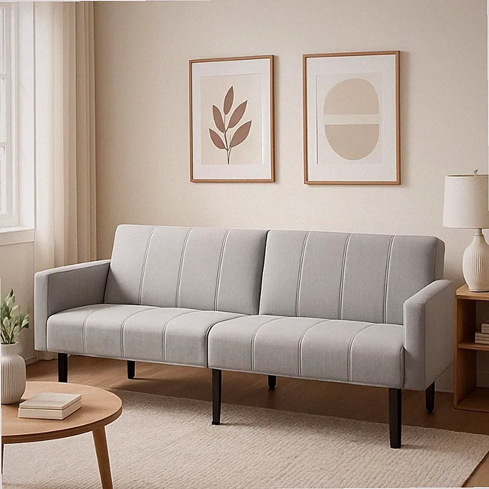 Soft Linen Sofa Bed Convertible Futon Sofa 75.5" 3-Seater Sleeper Couch Lounge