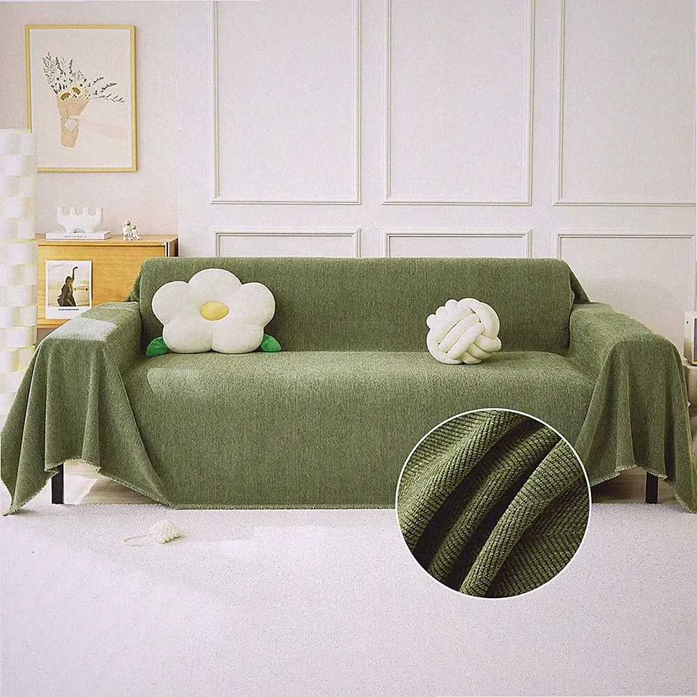 Soft Matcha Green Herringbone Sectional Couch Cover for L Shape Sofa 71x118in