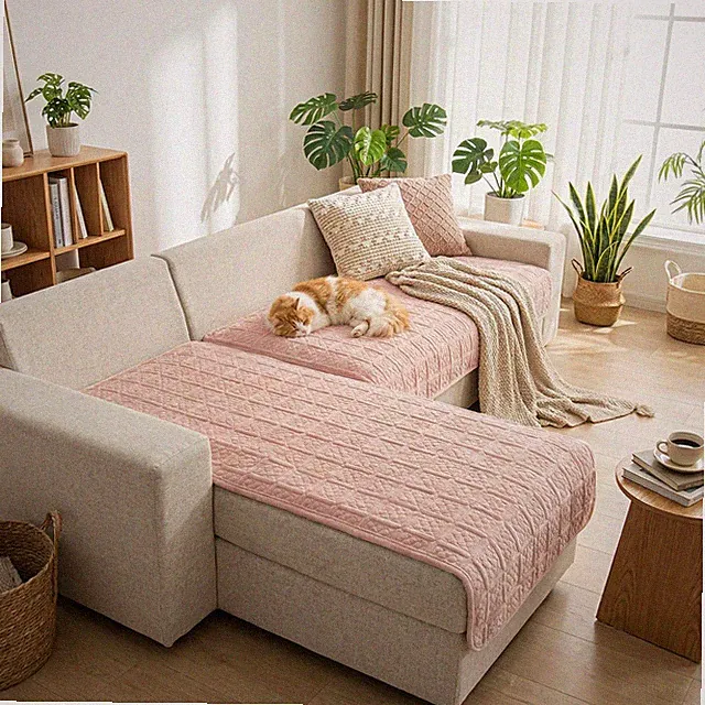 Soft Milk Velvet Sofa Slipcovers, 2pcs Sofa Covers Set for L Shape Corner Couch.