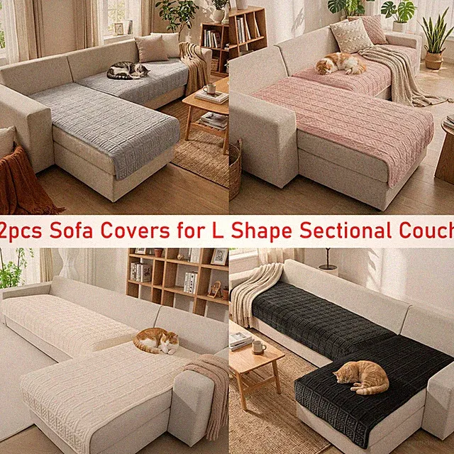 Soft Milk Velvet Sofa Slipcovers, 2pcs Sofa Covers Set for L Shape Corner Couch.