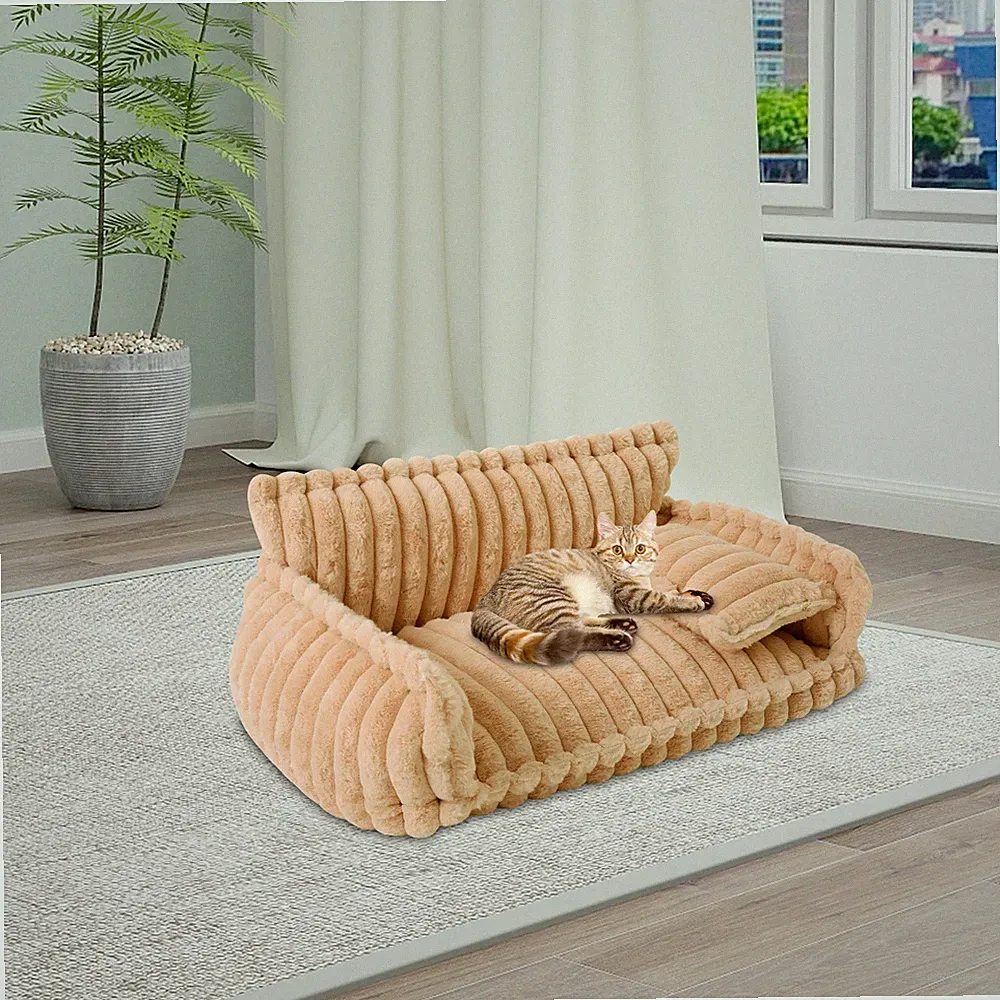 Pet Couch With Removable Washable Cover Soft Couch For Pets L Size Camel