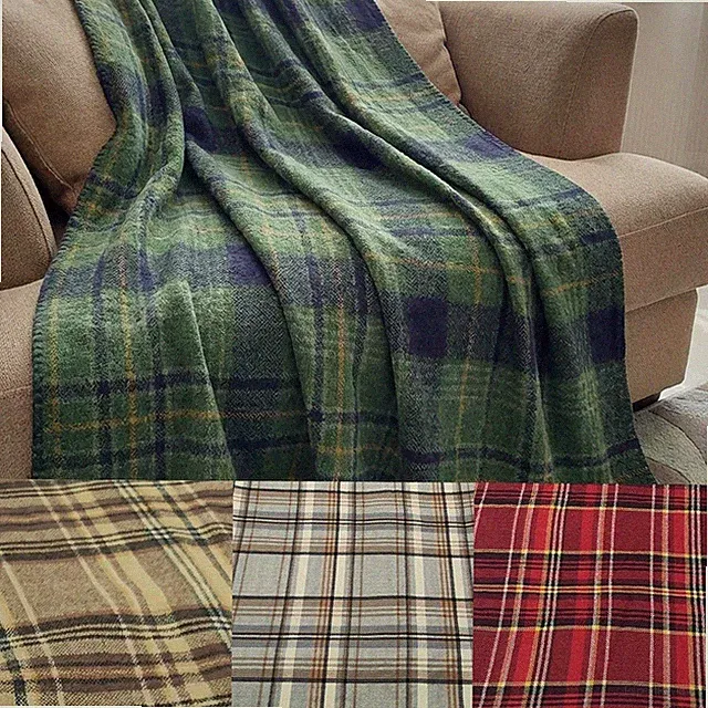 Soft Plaid Throw Blanket (Green/Brown/Gray/Red) Fluffy Bed Couch Cover 39" x 55"