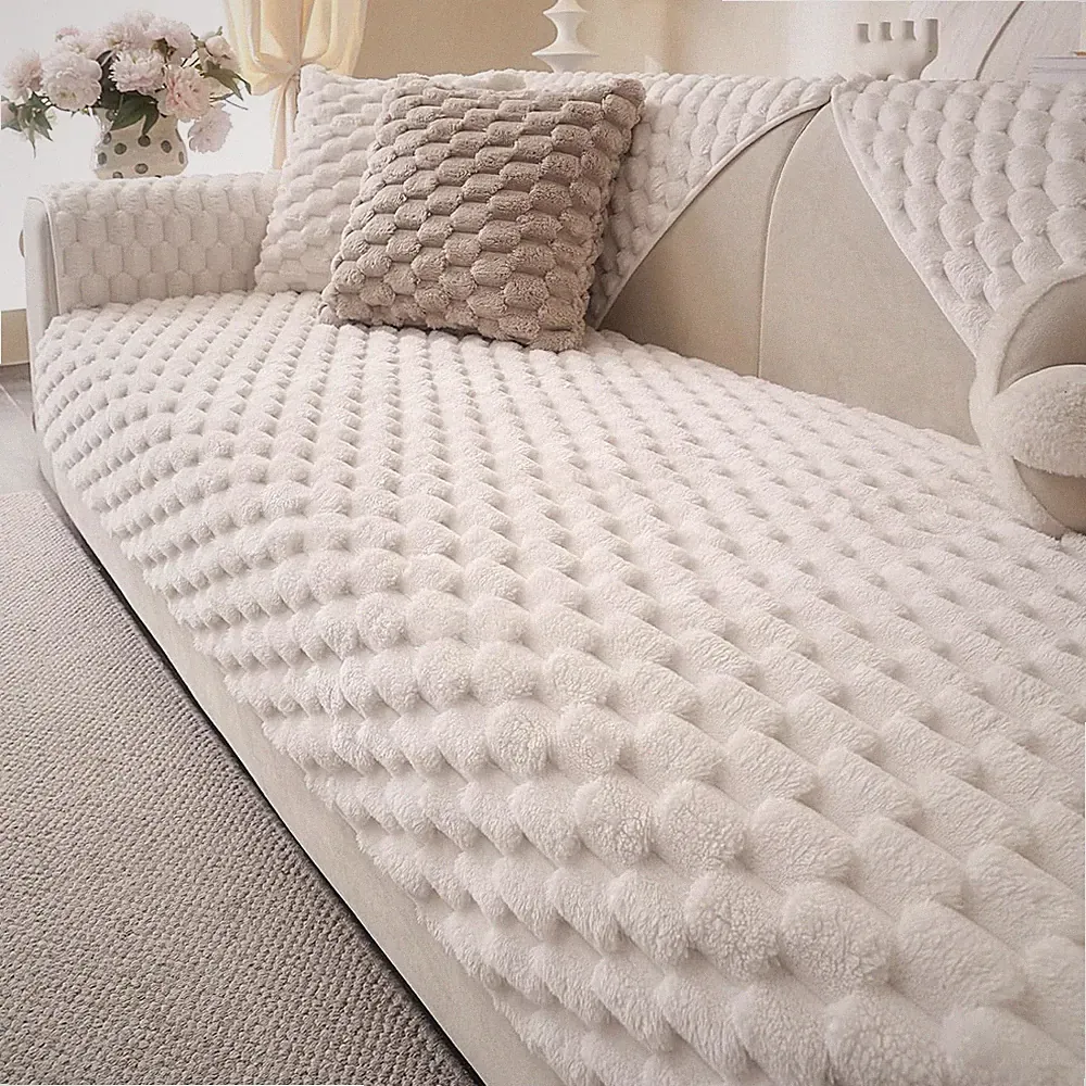 Soft Plush Faux Fur Couch Cover, Fluffy Non Slip Sectional Sofa Covers for 3