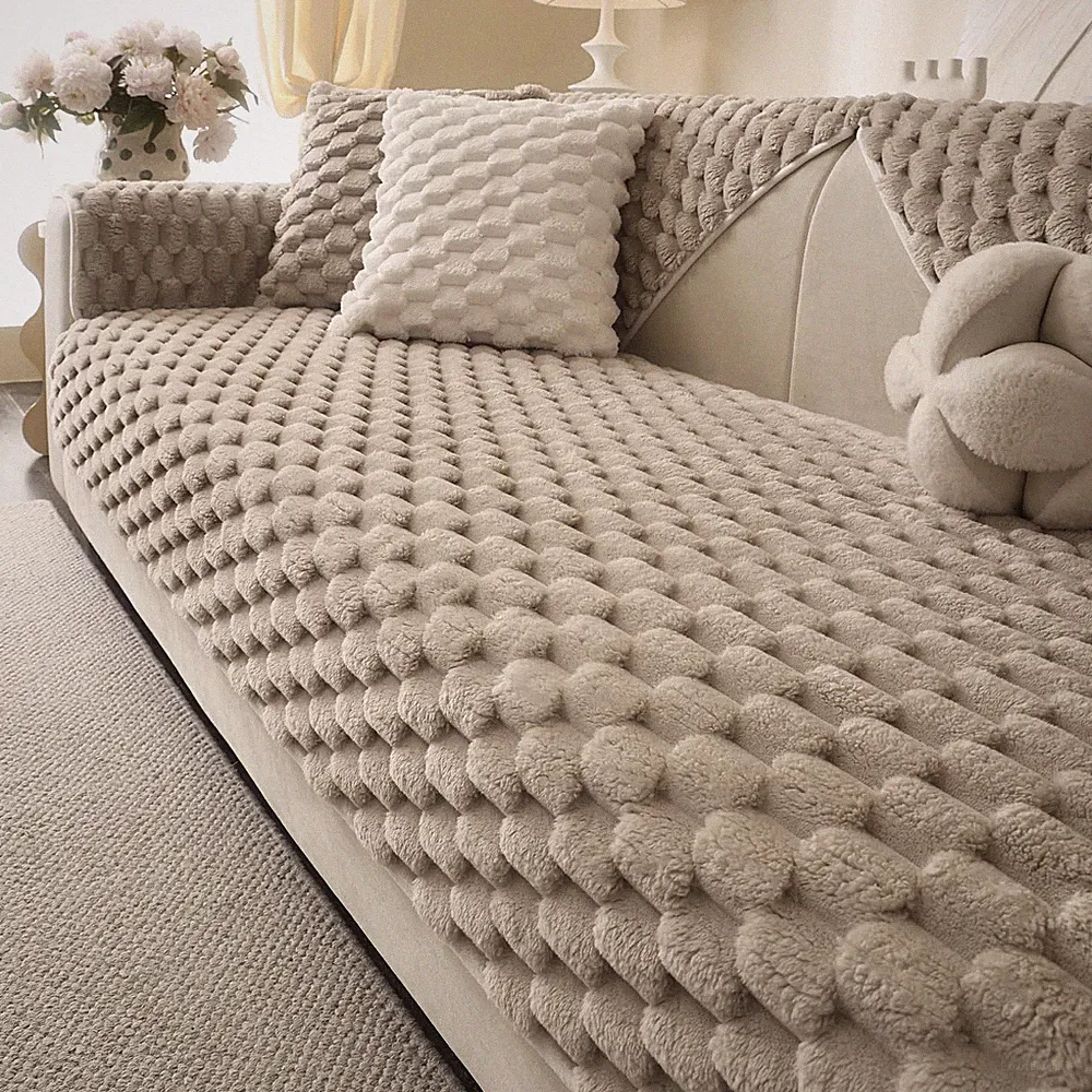 Soft Plush Faux Fur Couch Cover, Fluffy Non Slip Sectional Sofa Covers for 3...