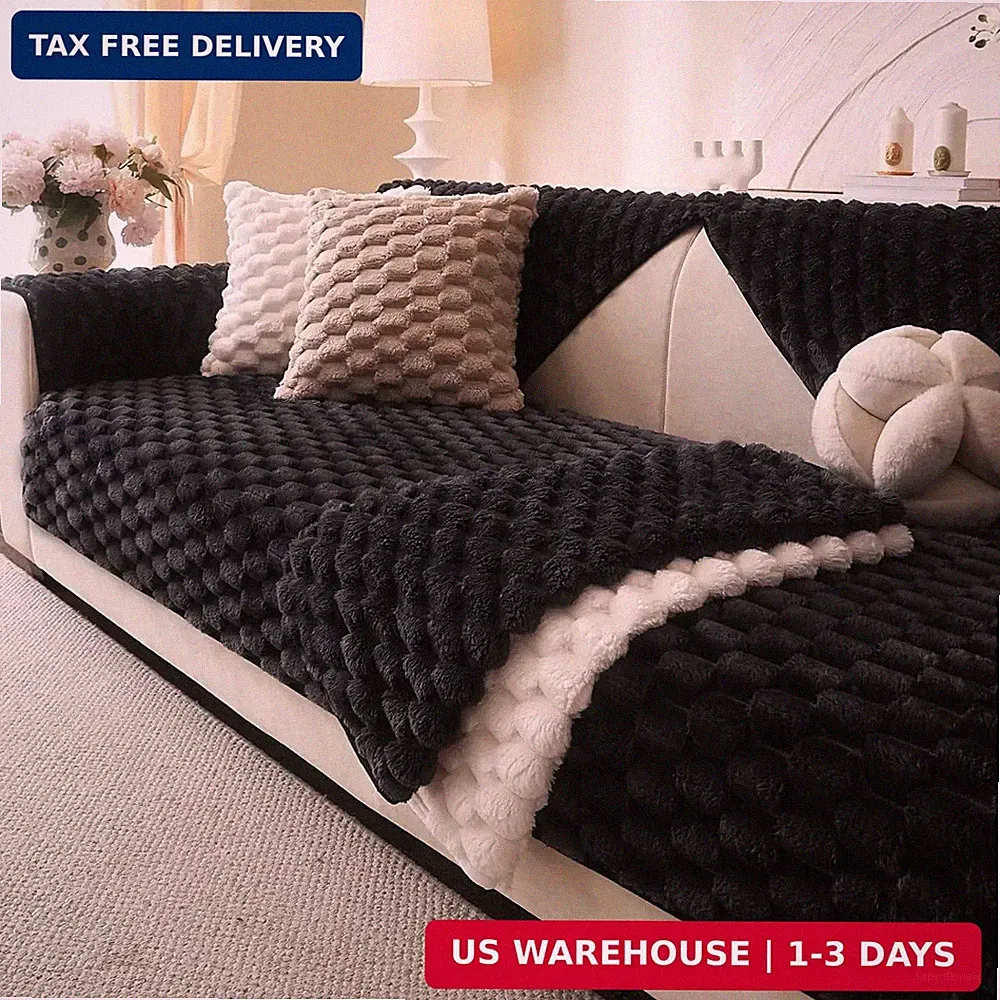Soft Plush Faux Fur Couch Cover, Fluffy Non Slip Sectional Sofa Covers for 3 Cus