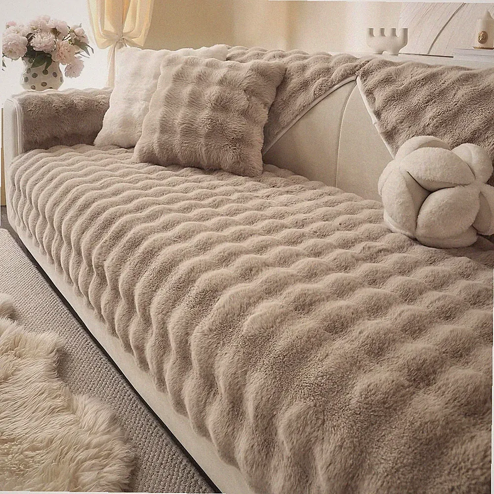 Soft Plush Faux Fur Couch Cover Thick Warm Fuzzy Sectional Sofa Covers 3 Cushion