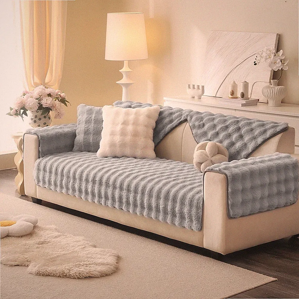 Soft Plush Faux Fur Couch Cover, Thick Warm Fuzzy Sectional Sofa Covers for 3...