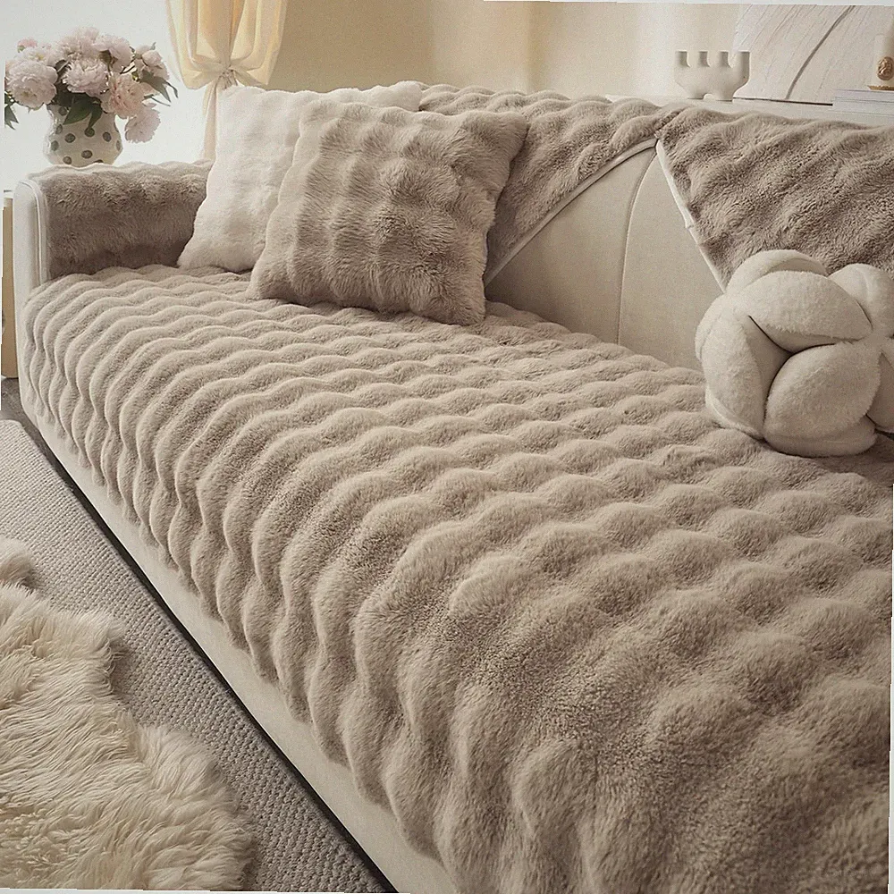 Soft Plush Faux Fur Couch Cover, Thick Warm Fuzzy Sectional Sofa Covers for 3...