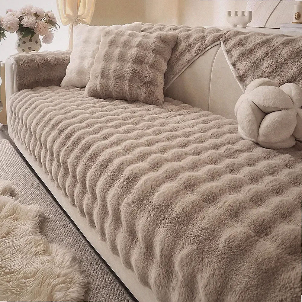 Soft Plush Faux Fur Couch Cover, Thick Warm Fuzzy Sectional Sofa Covers for 3 Cu