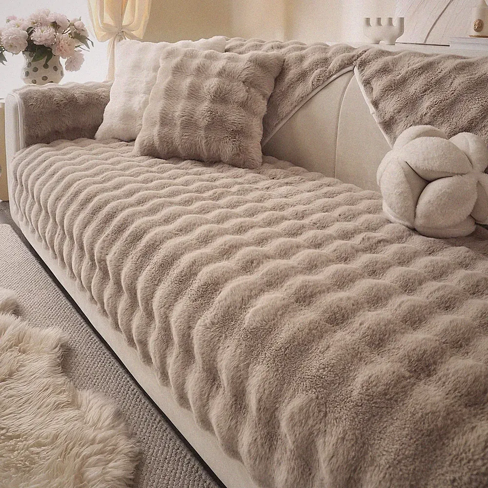 Soft Plush Faux Fur Couch Cover, Thick Warm Fuzzy Sectional Sofa Covers for 3...