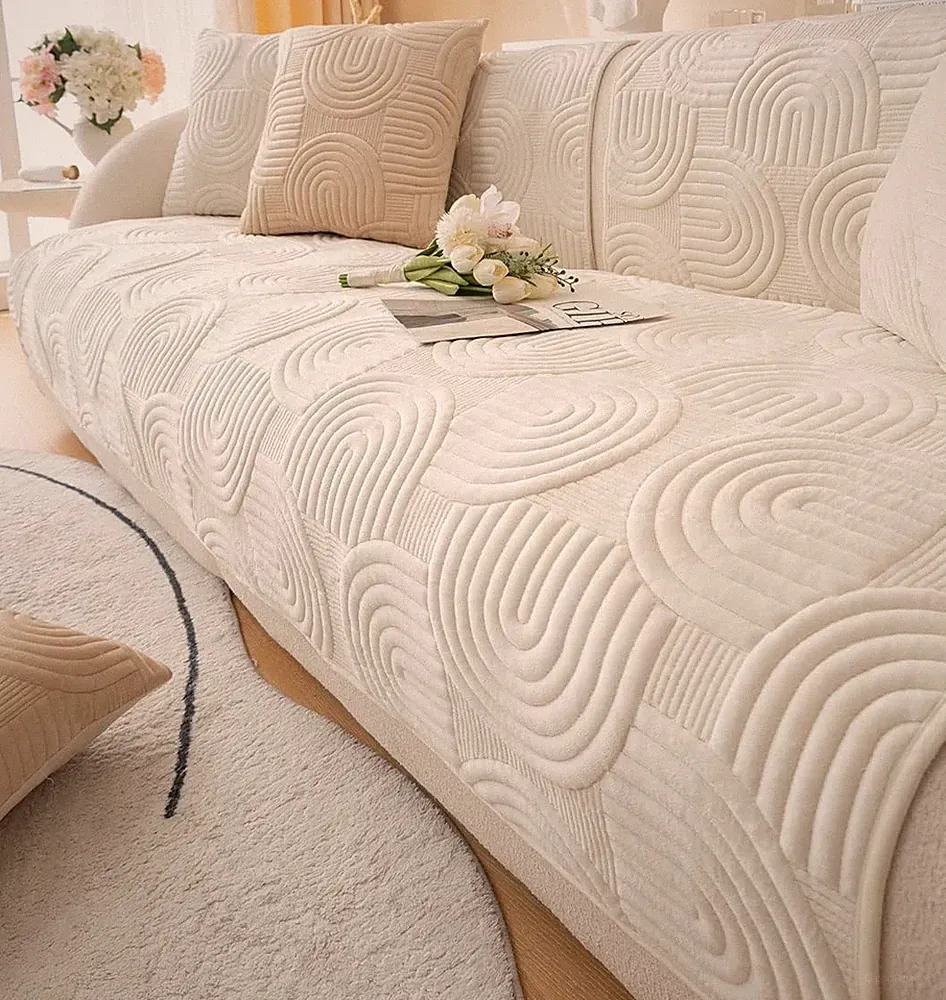 Soft Plush Geometric Quilted Couch Sofa Cover Boho Non Slip Fuzzy Sectional